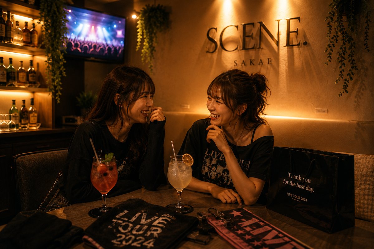 ライブ後にグッズを囲んで語り合う2人
